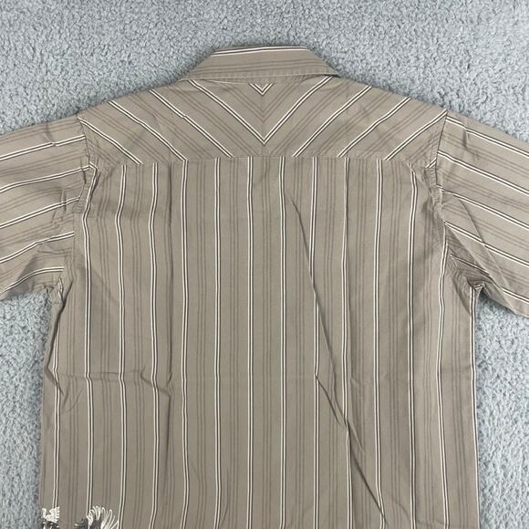 XG Prep Men's Large Brown Striped Crest Short Sleeve Button Up Shirt - Picture 14 of 16